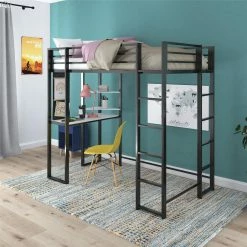 Budget 🤩 Avenue Greene Ally Twin Metal Loft Bed With Desk Off White 🔥