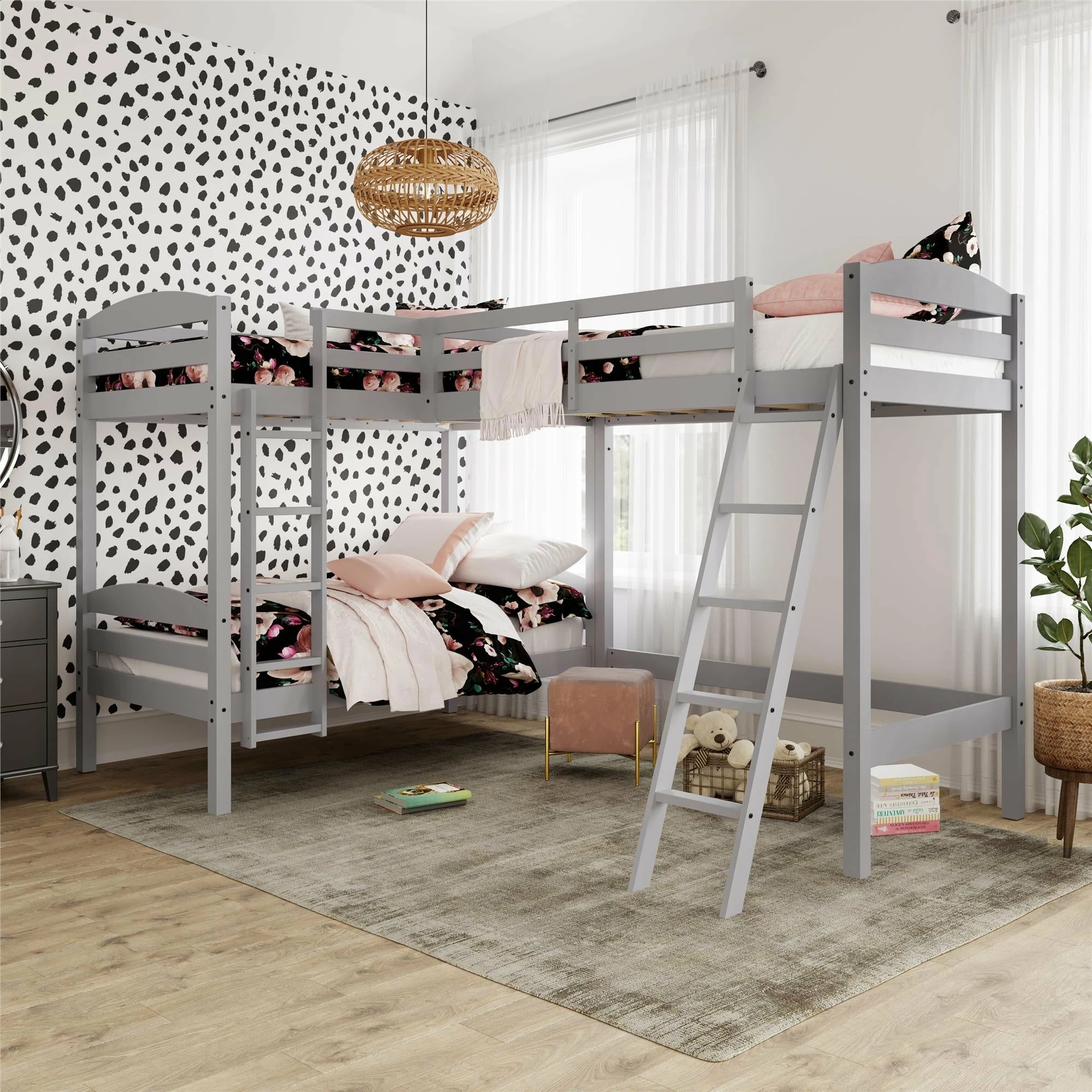 Cheapest 🤩 Avenue Greene Annie Triple Wood Bunk Bed Grey 🥰