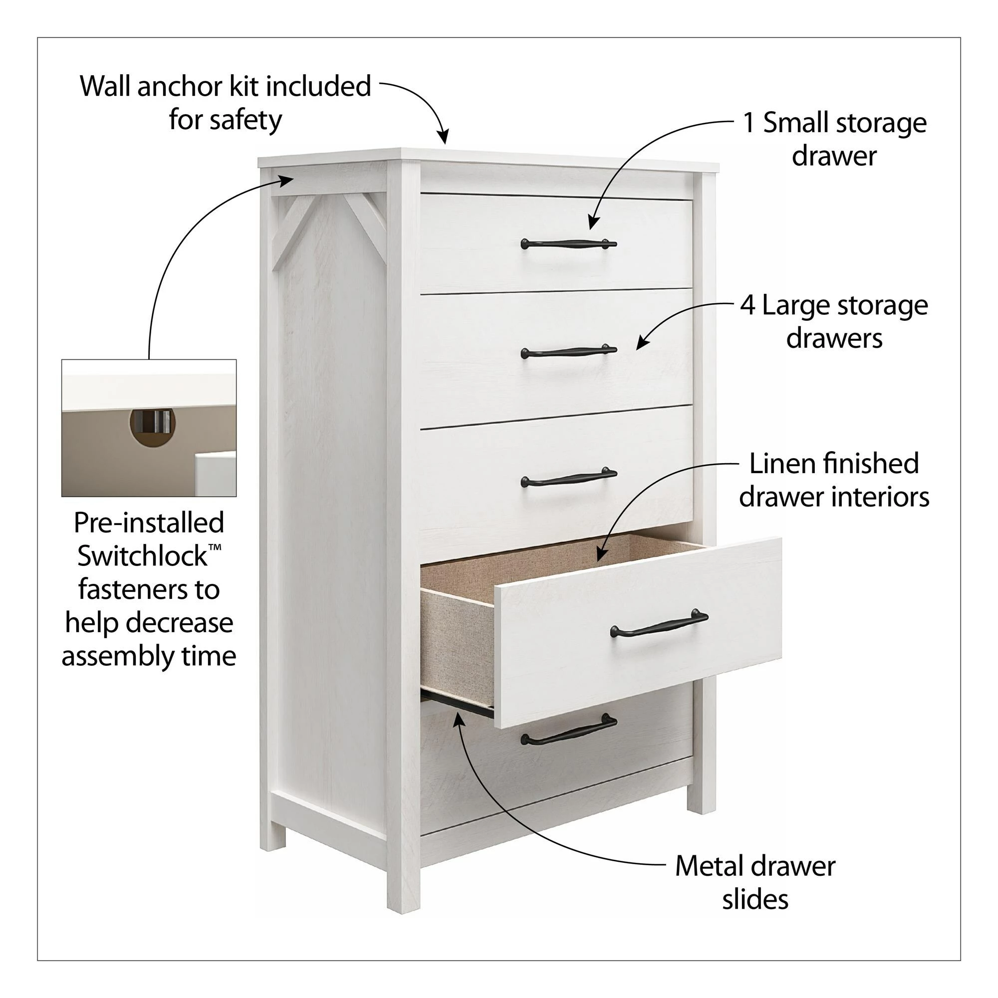 Flash Sale โค๏ธ Avenue Greene Augusta 5 Drawer Tall ๐ Dresser Natural ๐ - Image 9