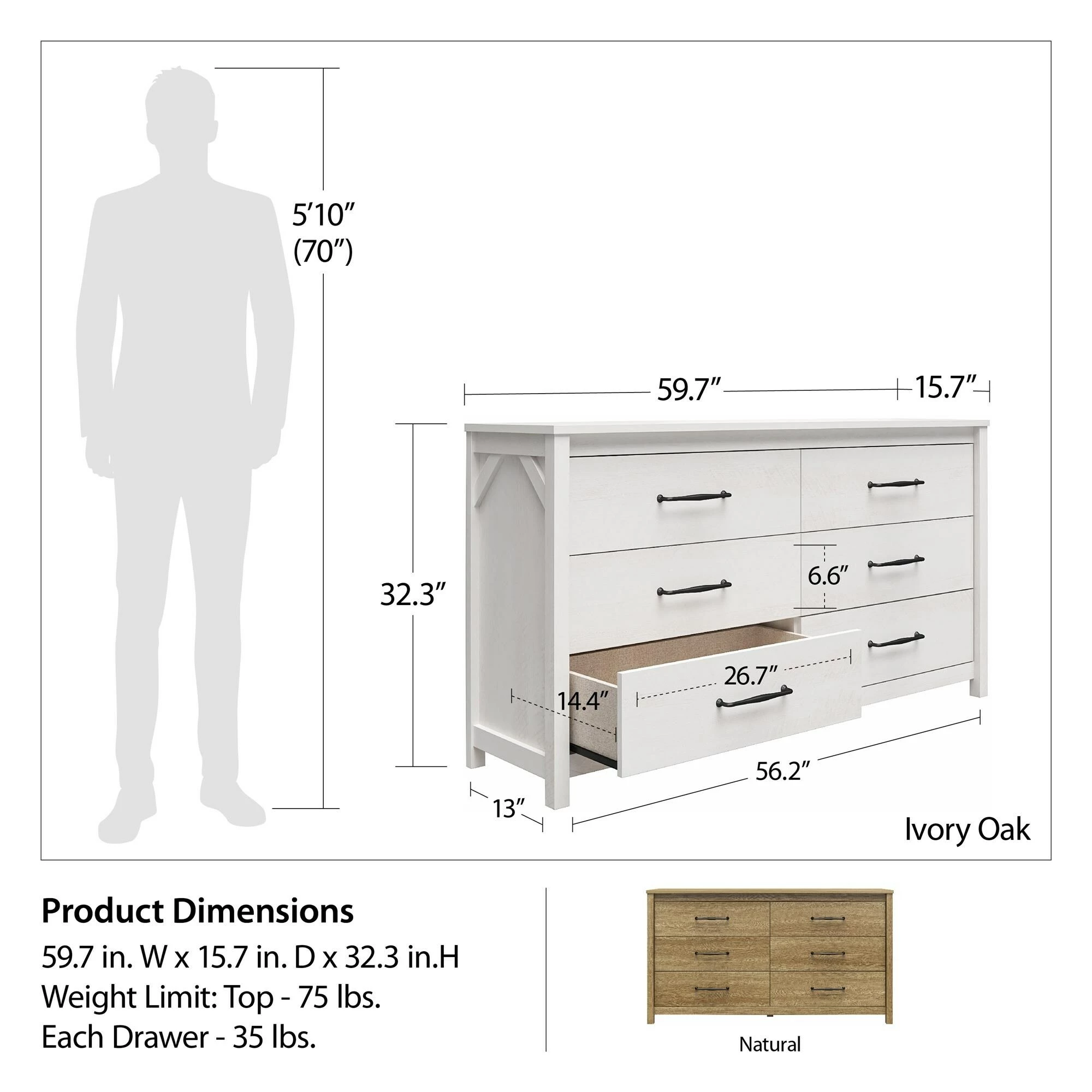 Cheapest β¨ Avenue Greene Augusta 6 Drawer Wide π Dresser Natural π€© - Image 11