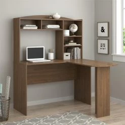 Deals 🔔 Avenue Greene Brightbrook Walnut L Desk With Hutch 👍