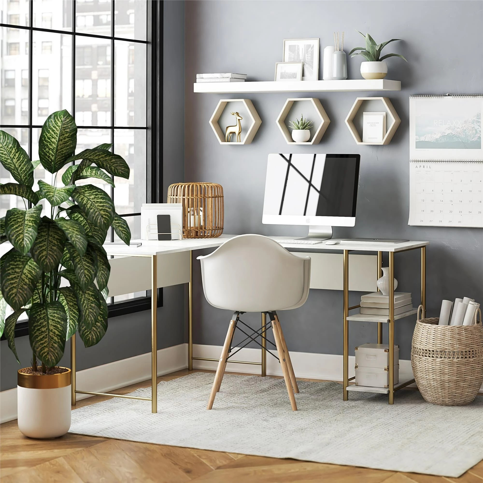 Best reviews of π Avenue Greene Cyrus L Desk Faux White Terrazzo/white π 4 Best reviews of π Avenue Greene Cyrus L Desk Faux White Terrazzo/white π - Image 2