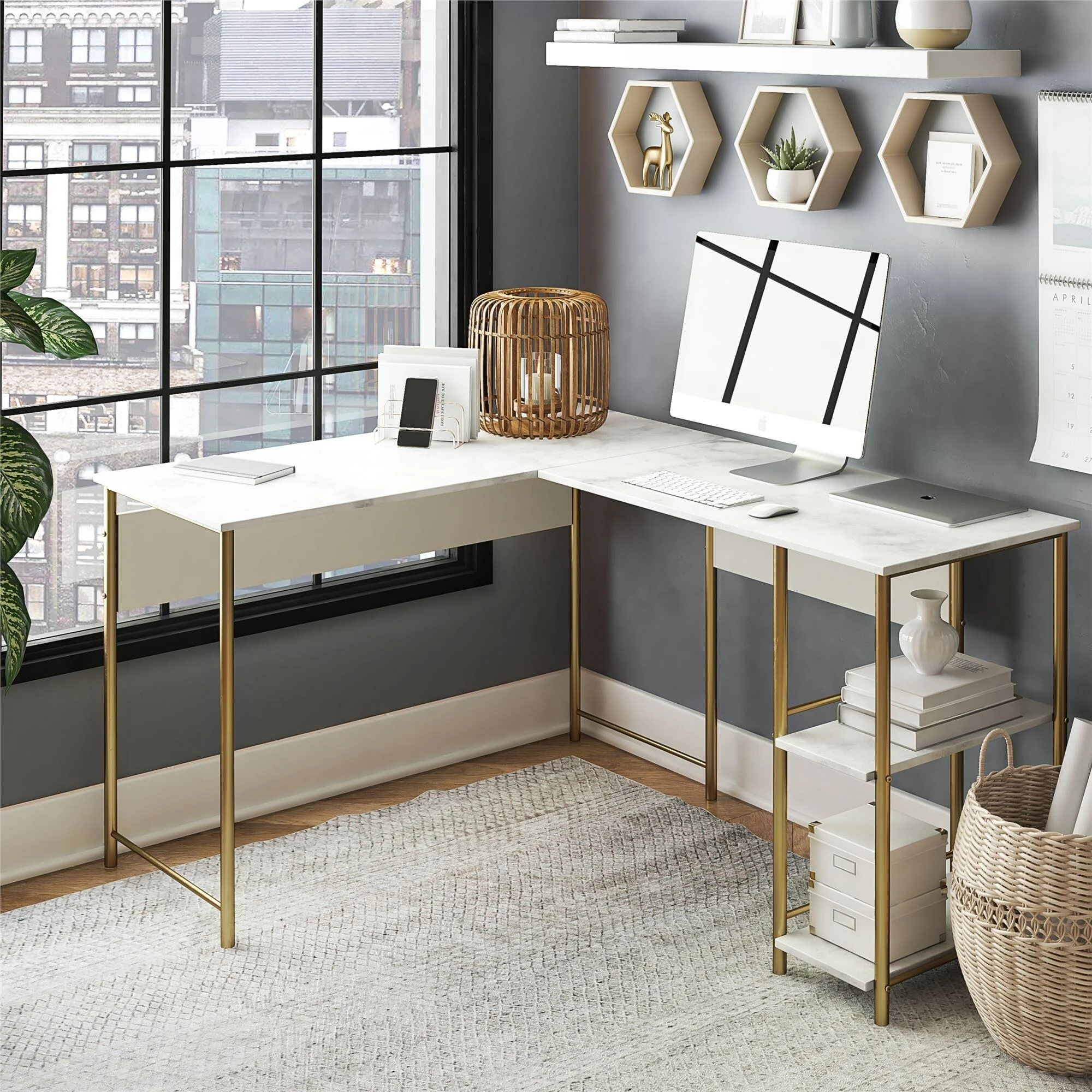 Best reviews of π Avenue Greene Cyrus L Desk Faux White Terrazzo/white π 5 Best reviews of π Avenue Greene Cyrus L Desk Faux White Terrazzo/white π - Image 3