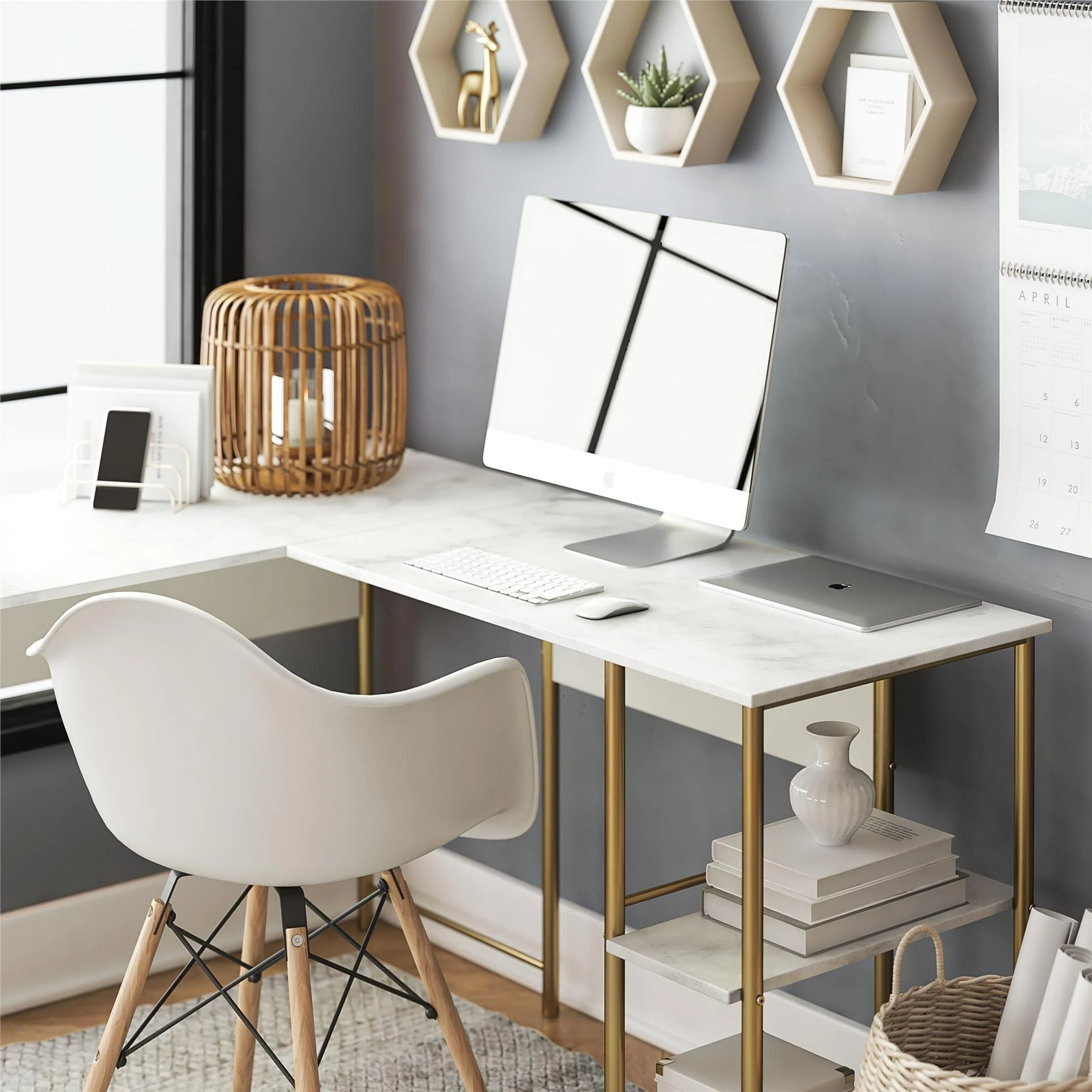 Best reviews of π Avenue Greene Cyrus L Desk Faux White Terrazzo/white π 7 Best reviews of π Avenue Greene Cyrus L Desk Faux White Terrazzo/white π - Image 5