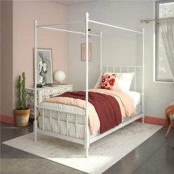 Cheap 👍 Avenue Greene Elliot Metal Canopy Bed White 💯