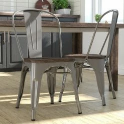 Deals 🎁 Avenue Greene Filipa Metal Dining Chair With Wood Seat (Set Of 2) 🎁