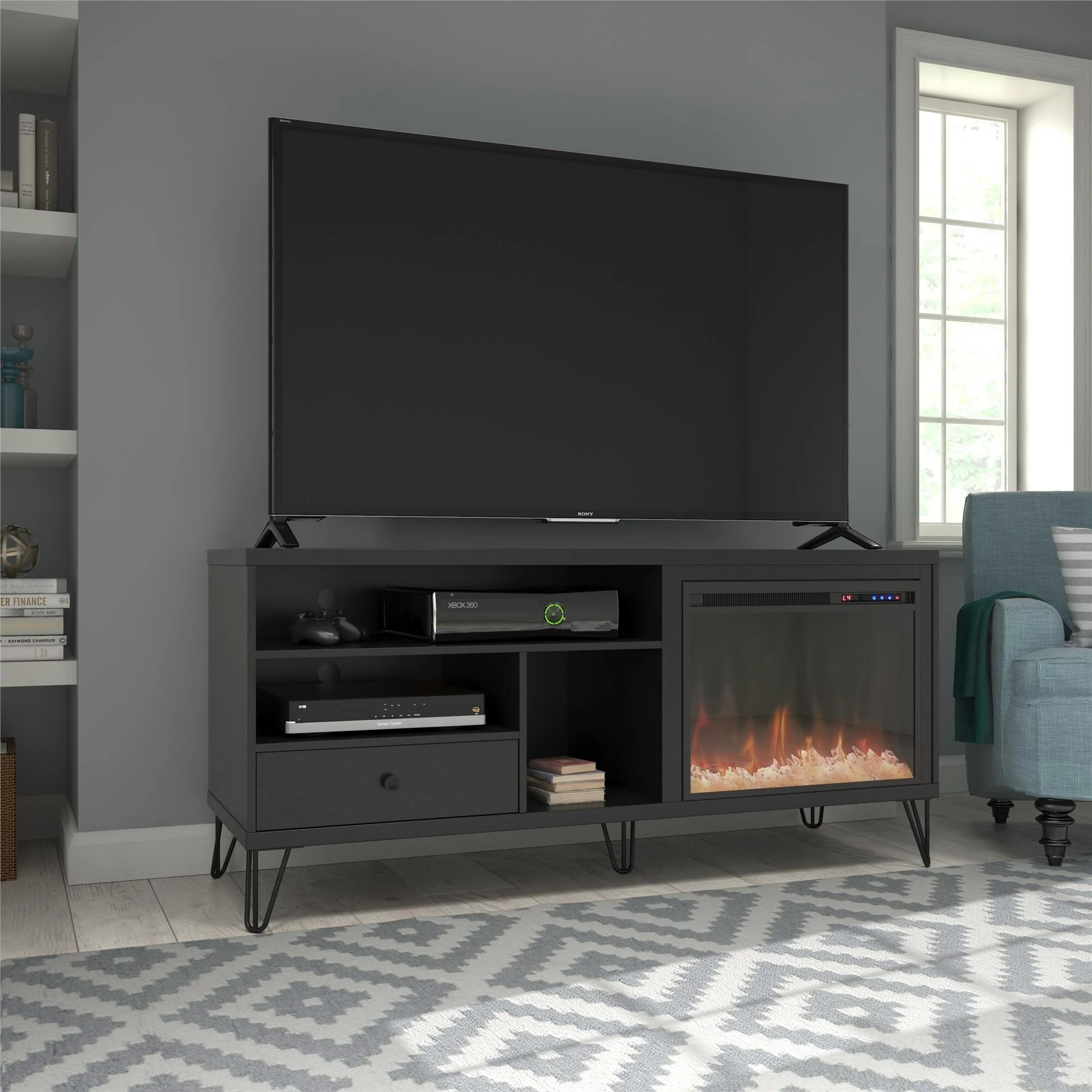 Coupon π Avenue Greene Isaac Mid-century Fireplace TV Stand - N/A Black π₯° - Image 12