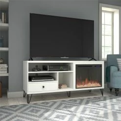 Coupon 👍 Avenue Greene Isaac Mid-century Fireplace TV Stand - N/A Black 🥰