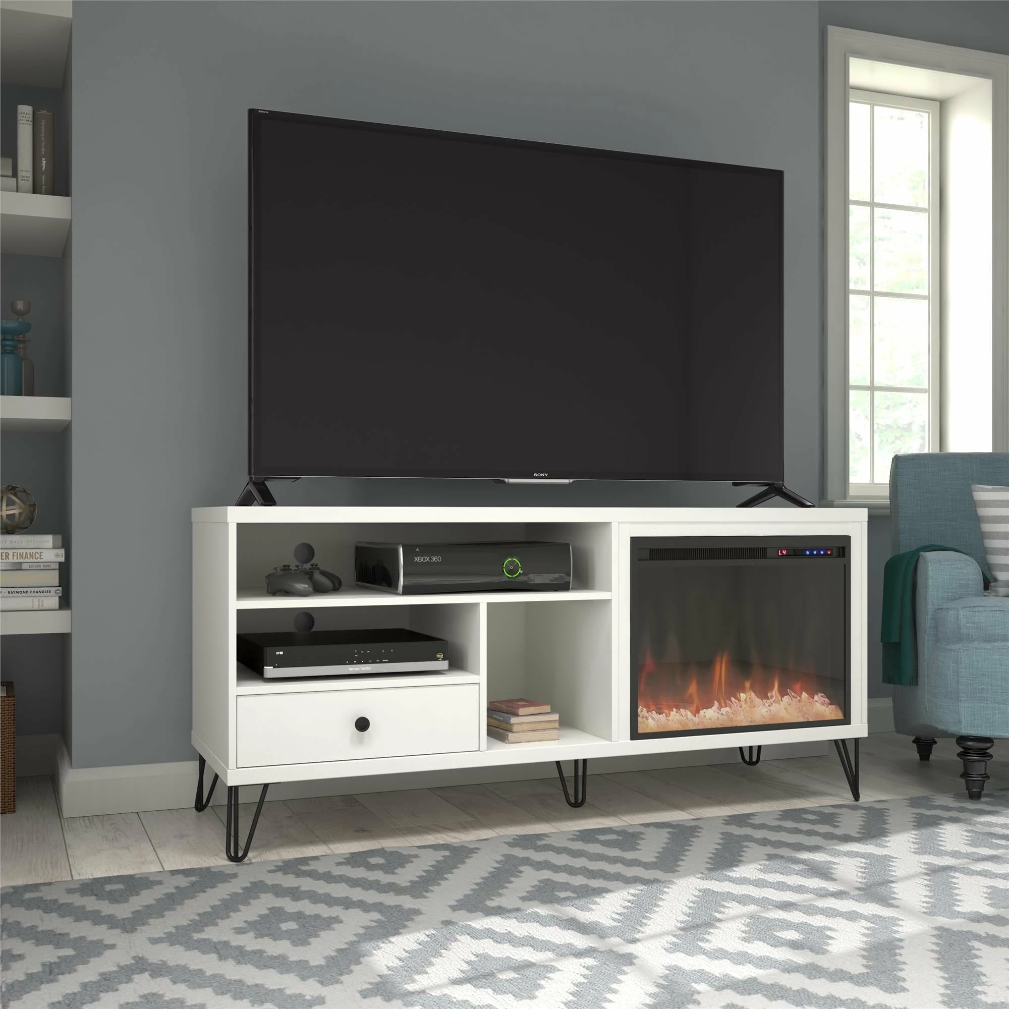 Coupon π Avenue Greene Isaac Mid-century Fireplace TV Stand - N/A Black π₯°