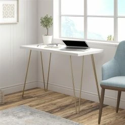 Hot Sale ❤️ Avenue Greene Isaac Retro Computer Desk White/gold 👏