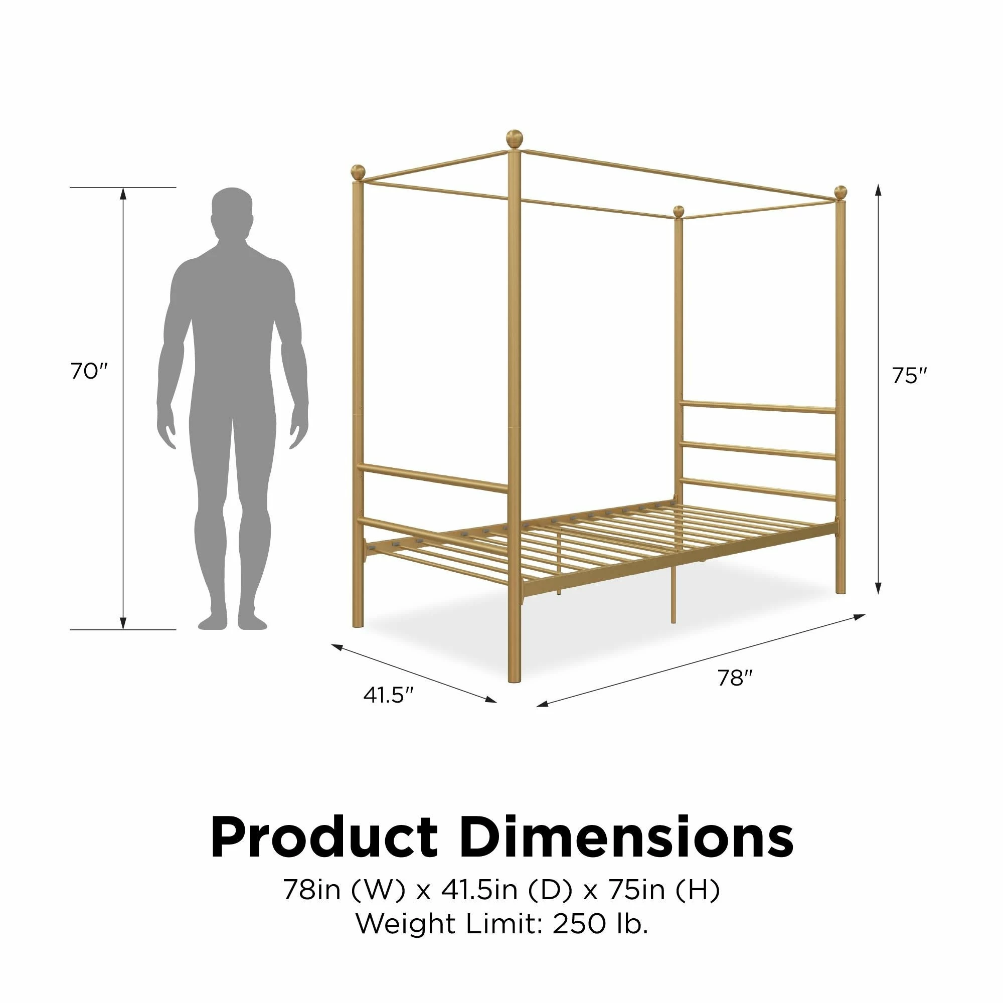 Outlet π Avenue Greene Knox Four Post Metal Canopy Bed Gold π - Image 6