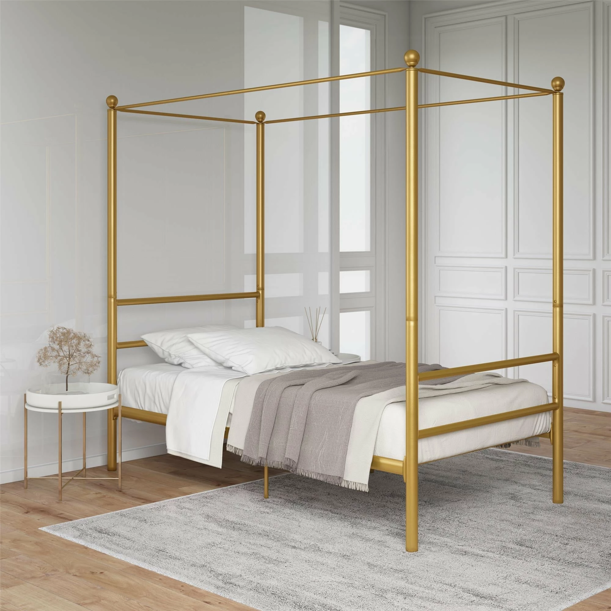Outlet π Avenue Greene Knox Four Post Metal Canopy Bed Gold π