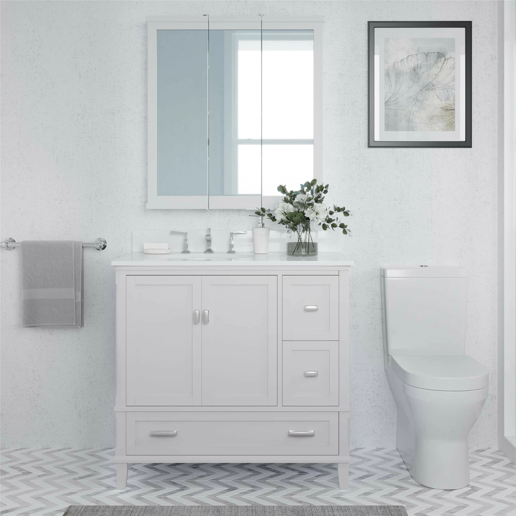Cheap π Avenue Greene Konnor Bathroom 3 Door Mirrored Medicine Cabinet Grey π - Image 2