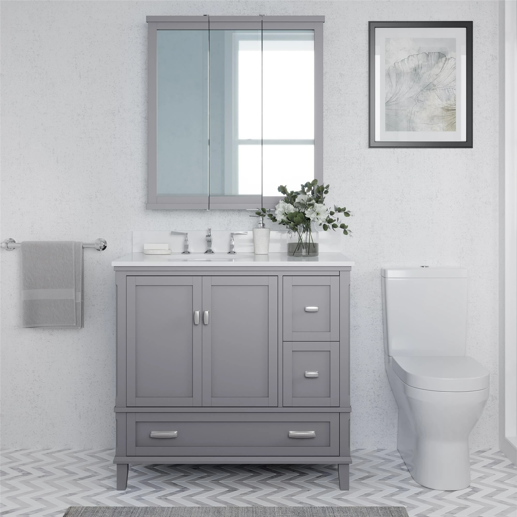 Cheap π Avenue Greene Konnor Bathroom 3 Door Mirrored Medicine Cabinet Grey π - Image 3