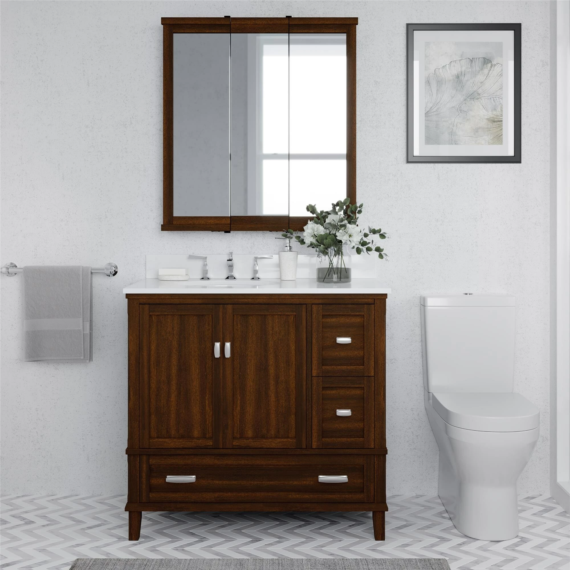Cheap π Avenue Greene Konnor Bathroom 3 Door Mirrored Medicine Cabinet Grey π - Image 4