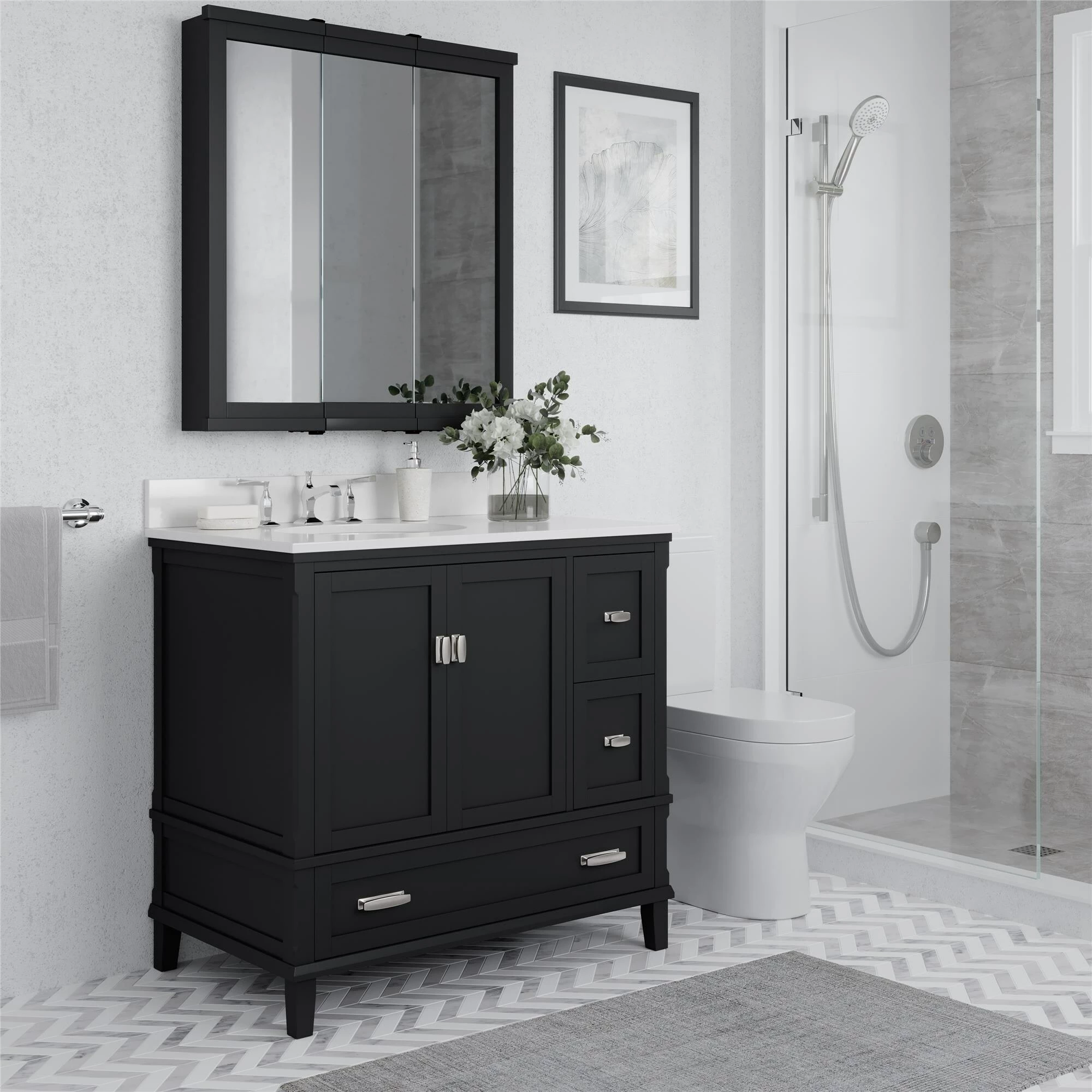 Cheap π Avenue Greene Konnor Bathroom 3 Door Mirrored Medicine Cabinet Grey π - Image 5