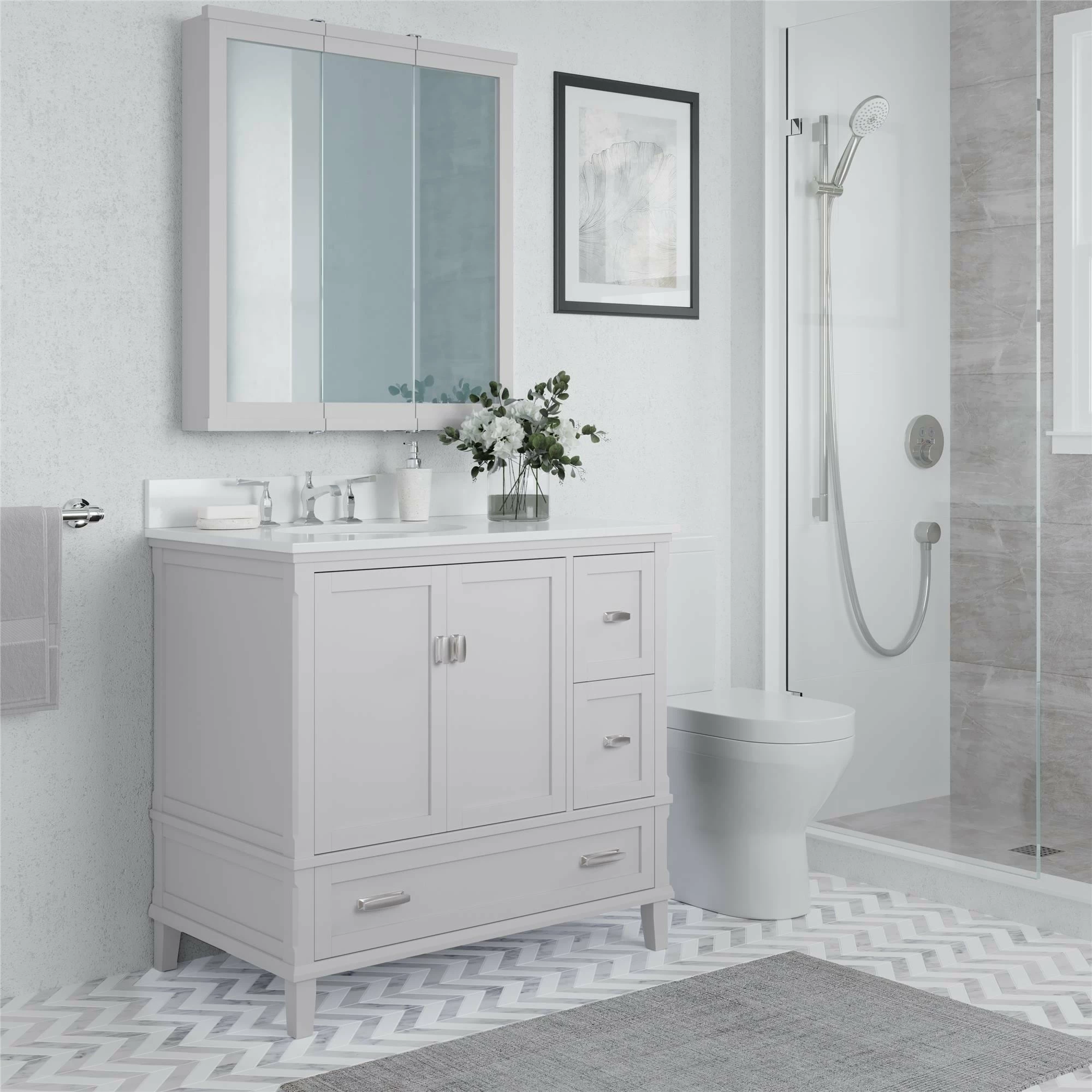 Cheap π Avenue Greene Konnor Bathroom 3 Door Mirrored Medicine Cabinet Grey π - Image 6