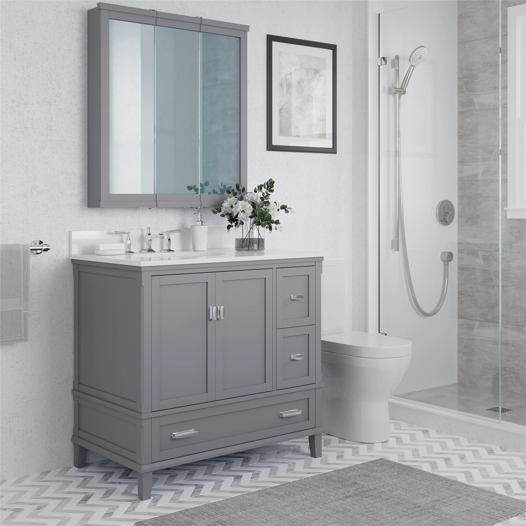 Cheap π Avenue Greene Konnor Bathroom 3 Door Mirrored Medicine Cabinet Grey π - Image 7