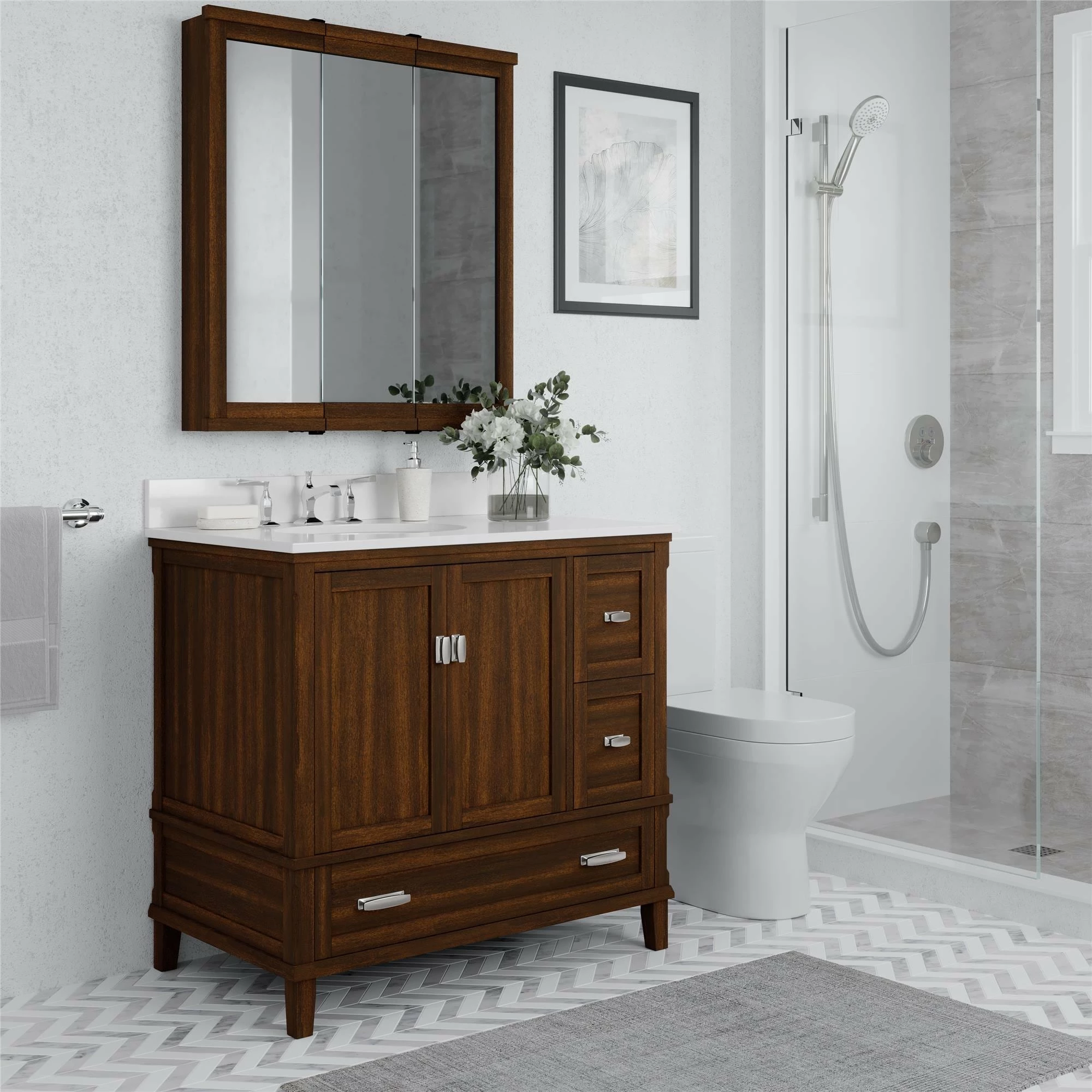 Cheap π Avenue Greene Konnor Bathroom 3 Door Mirrored Medicine Cabinet Grey π - Image 8