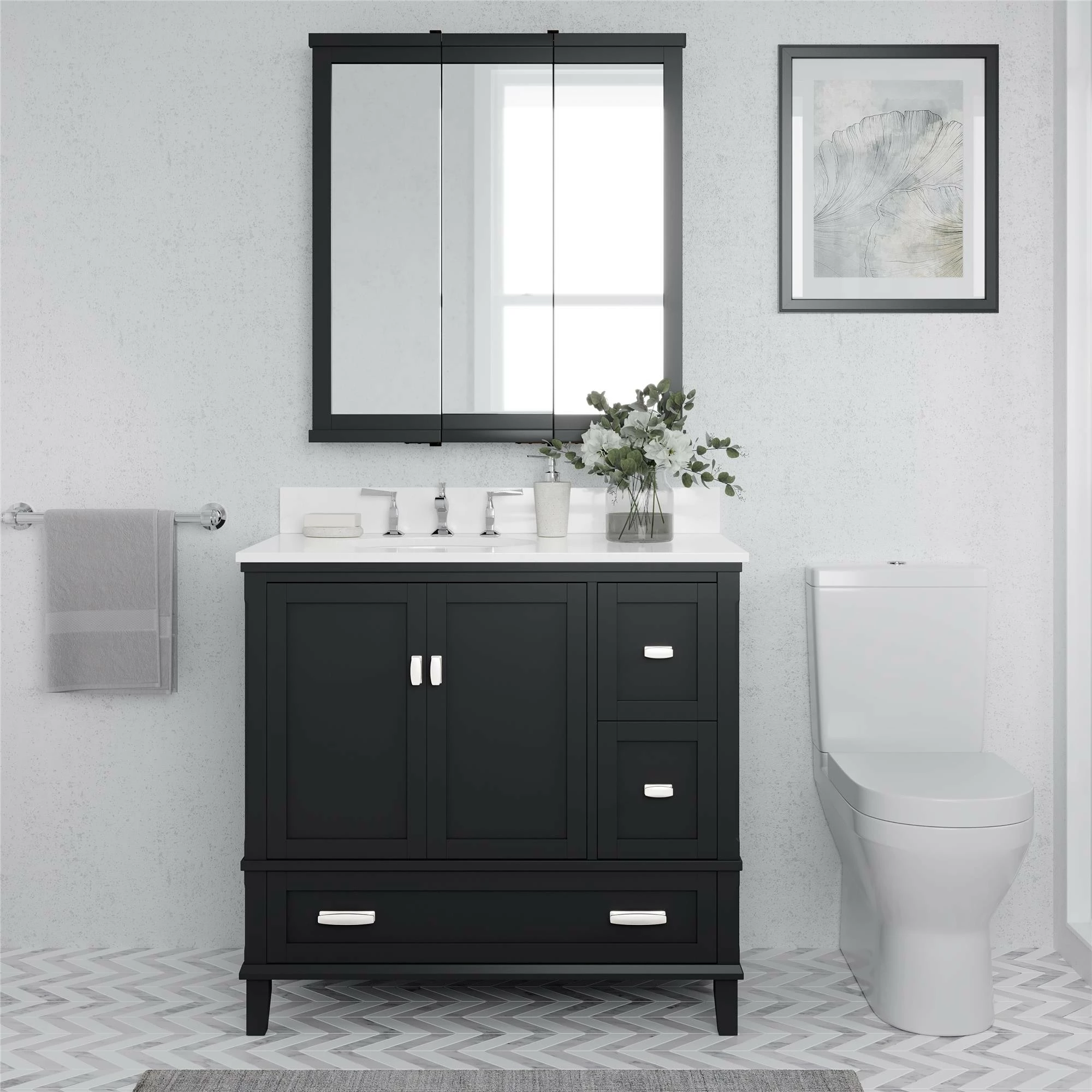 Cheap π Avenue Greene Konnor Bathroom 3 Door Mirrored Medicine Cabinet Grey π