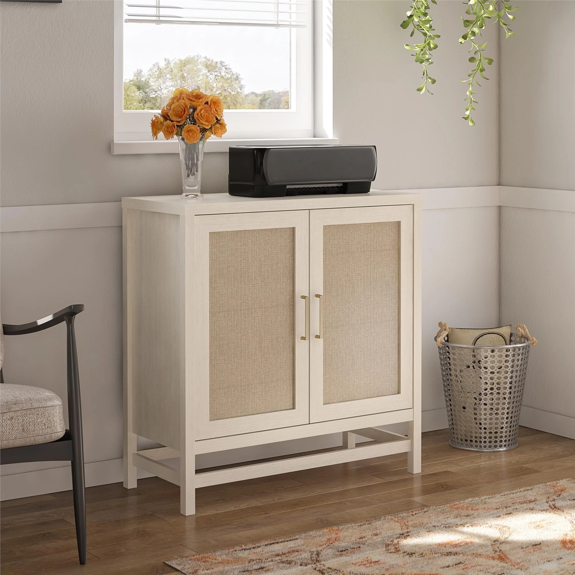 Promo π Avenue Greene Leeds Faux Rattan 2 Door Storage Cabinet Ivory Oak/faux Rattan β - Image 3