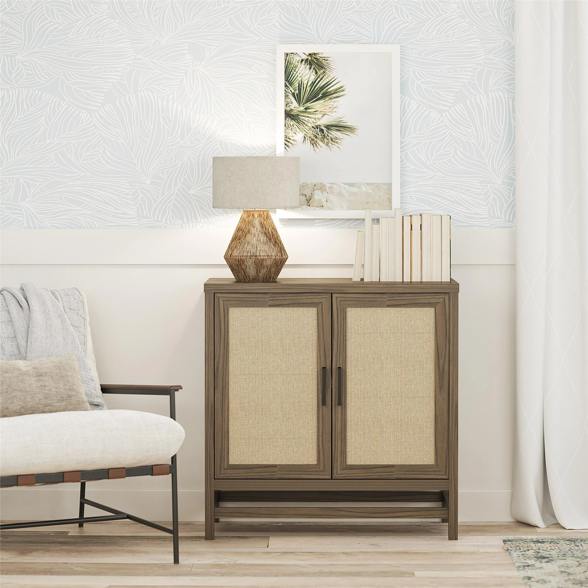 Promo π Avenue Greene Leeds Faux Rattan 2 Door Storage Cabinet Ivory Oak/faux Rattan β - Image 2