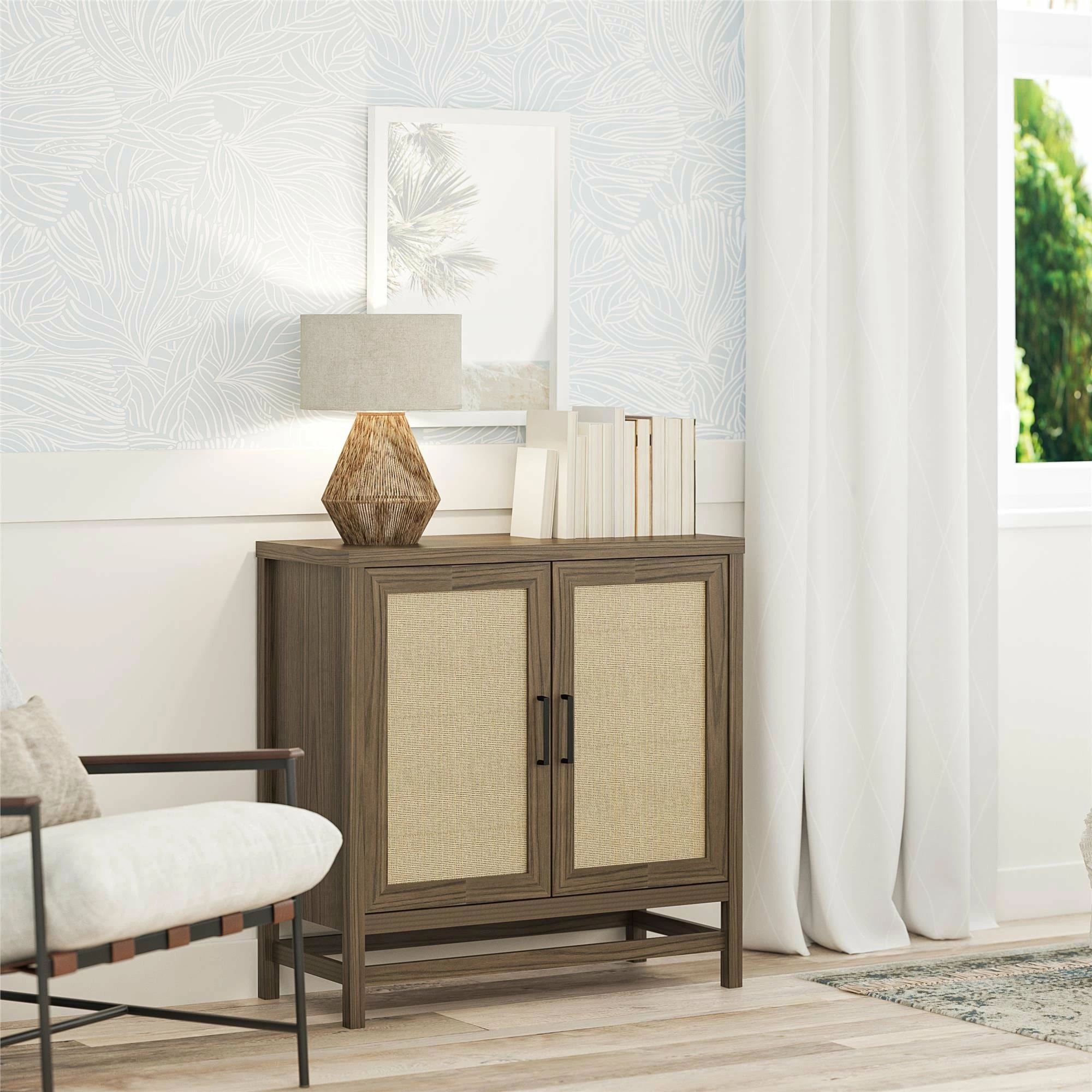 Promo π Avenue Greene Leeds Faux Rattan 2 Door Storage Cabinet Ivory Oak/faux Rattan β - Image 4