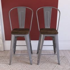 Cheapest 🛒 Avenue Greene Lyssa 24-inch Metal Counter Stool With Wood Seat (Set Of 2) ⌛