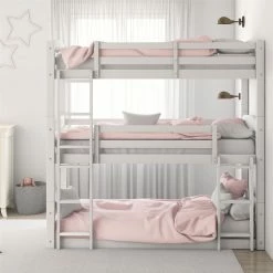 Outlet 🌟 Avenue Greene Nola Solid Wood Triple Floor Bunk Bed Grey 🔔