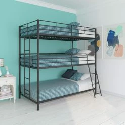 Cheap 🛒 Avenue Greene Quinton Metal Triple Bunk Bed Silver 🔥