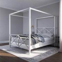 Brand new 👏 Avenue Greene Rosemarie White Metal Canopy Bed 🎉