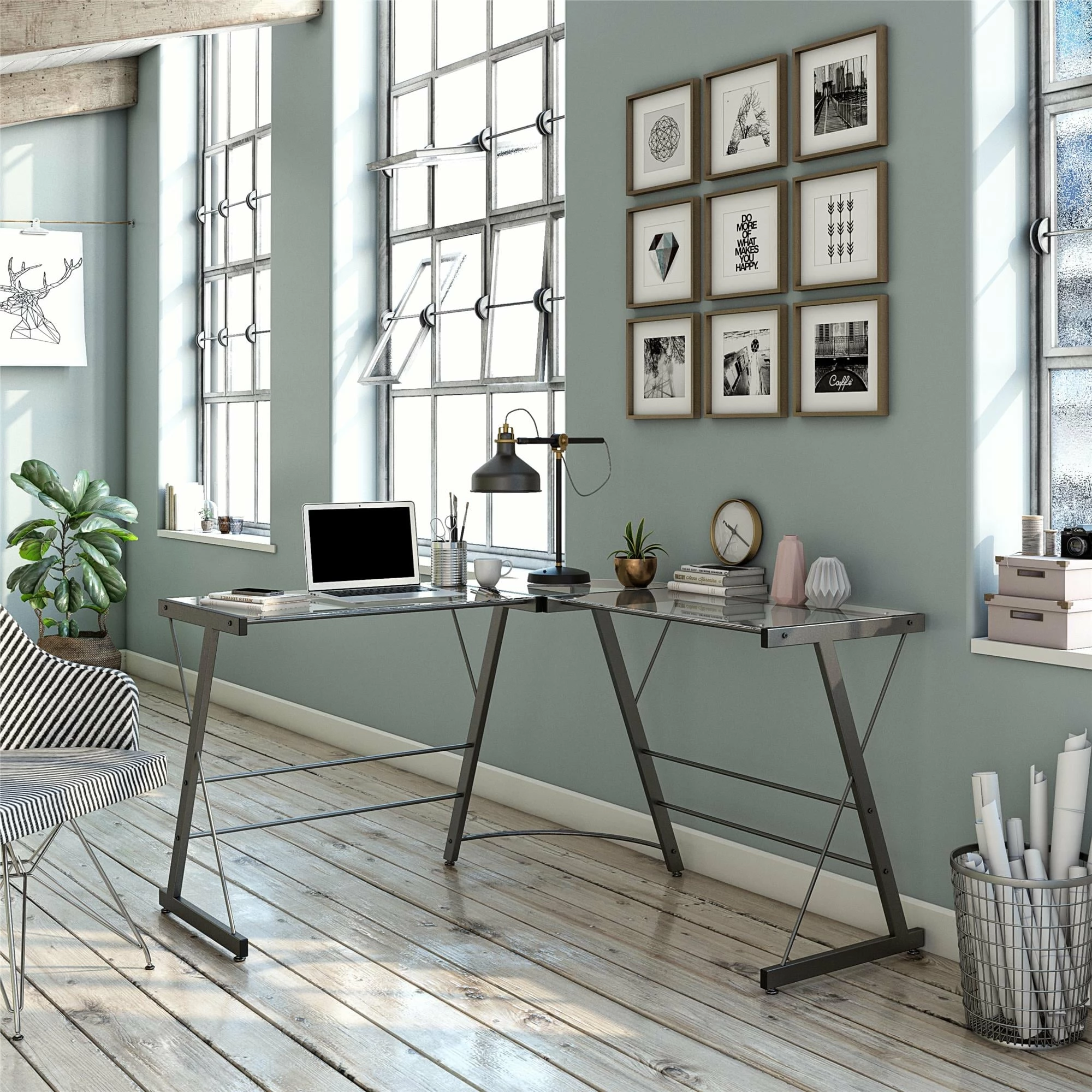 Outlet π Avenue Greene Thomas Glass L-shaped Computer Desk Grey π 5 Outlet π Avenue Greene Thomas Glass L-shaped Computer Desk Grey π - Image 3