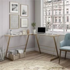 Outlet 🔔 Avenue Greene Thomas Glass L-shaped Computer Desk Grey 🛒
