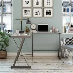 Outlet π Avenue Greene Thomas Glass L-shaped Computer Desk Grey π 20 Outlet π Avenue Greene Thomas Glass L-shaped Computer Desk Grey π -Avenue Greene Shop Avenue Greene Thomas Glass L shaped Computer Desk 3