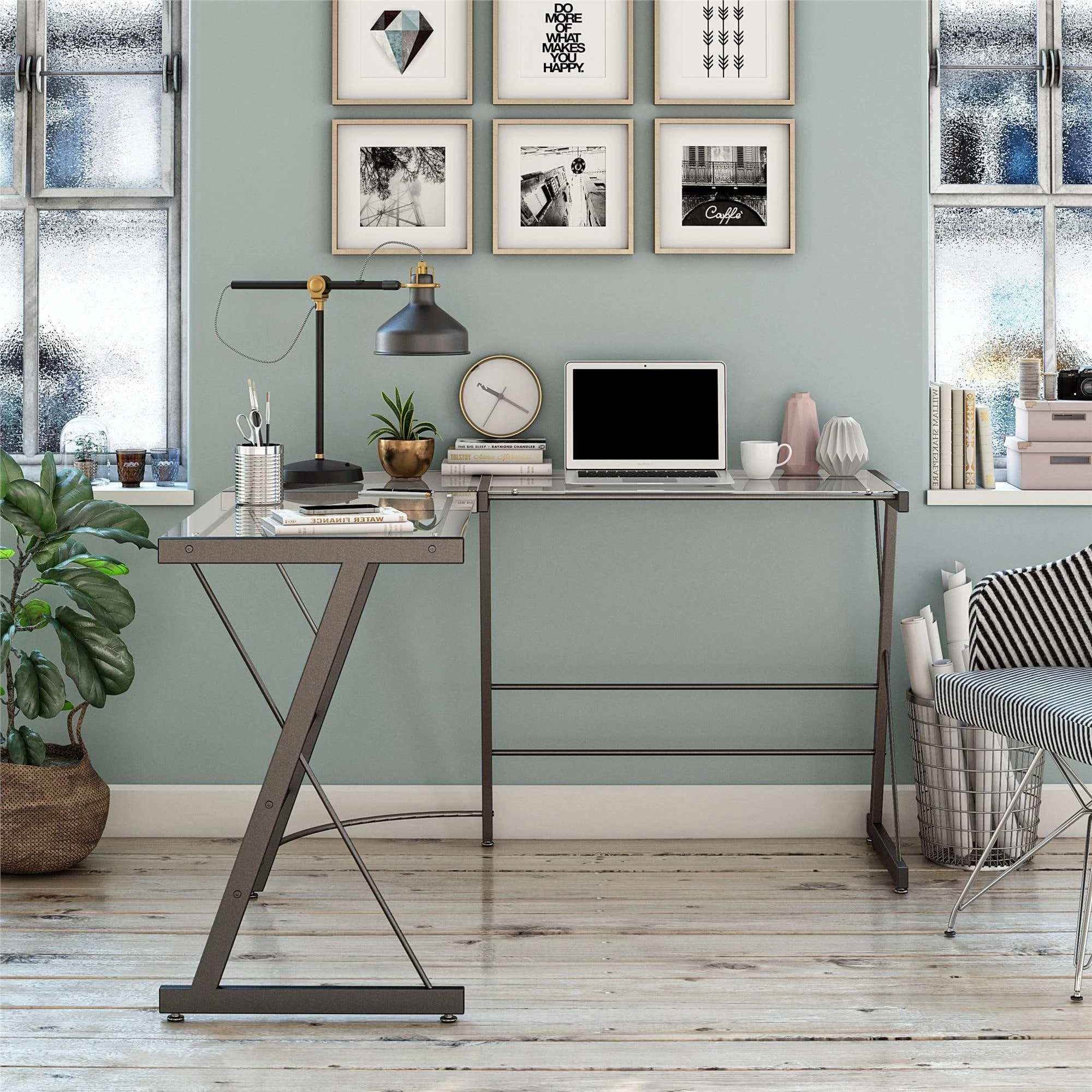 Outlet π Avenue Greene Thomas Glass L-shaped Computer Desk Grey π 6 Outlet π Avenue Greene Thomas Glass L-shaped Computer Desk Grey π - Image 4